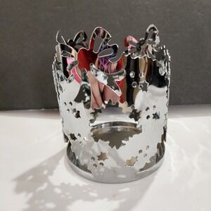 Yankee Candle Christmas Wreath With‎ Bow Candle Holder Silver In Color